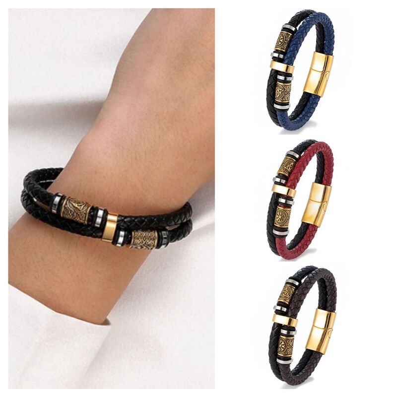 Cross-Border Retro Men's Leather Bracelet Viking Nordic Rune Bracelet Personalized Punk Leather Bracelet Couple Jewelry Cross-Border Retro Men's Leather Bracelet Viking Nordic Rune Bracelet Personalized Punk Leather Bracelet Couple Jewelry