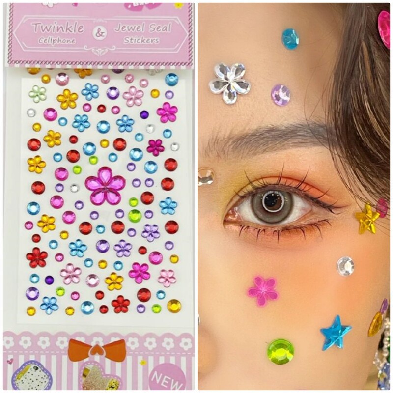 Children's Gem Sticker Plum Blossom Adhesive Self-adhesive DIY Diamond Sticker Stage Photo Eye Makeup Eyebrows Face Color Diamond Makeup