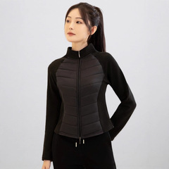 短款轻薄运动拼接绵羊毛夹层女2025秋冬针织户外健身外套石墨烯