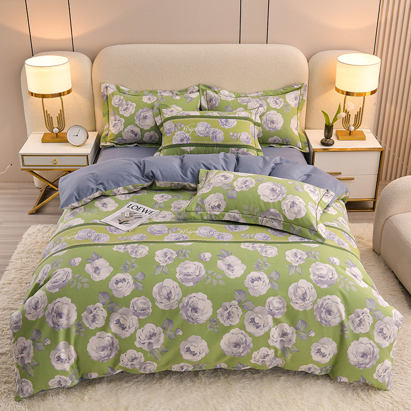 Ropa de cama de algodón agradable para la piel, funda de edredón, ropa de cama de alta gama, juego de cuatro piezas de lijado de algodón 100 engrosado universal de cuatro estaciones