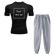 跨境短袖健身服运动套装舒适紧身衣裤跑步透气两件套印花套装男士