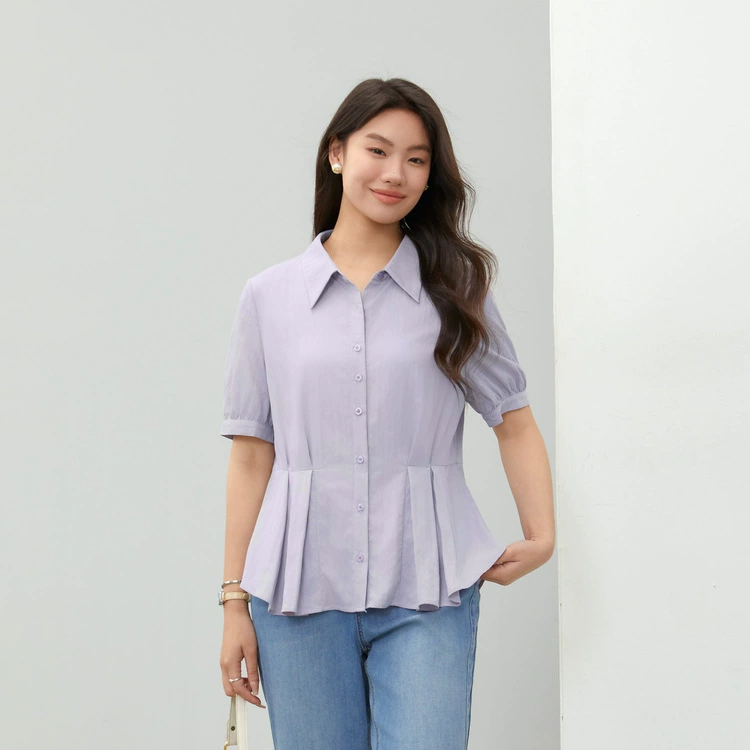 【Light Veil Cloud Smoke】Oro Feng Плиссированная рубашка с отложным воротником Slim Fit Женская одежда больших размеров для женщин больших размеров Лето Новый стиль.