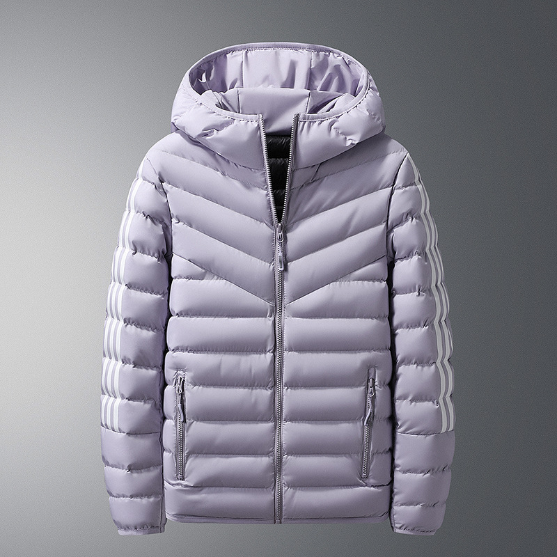 Tres barras transfronterizas chaqueta de algodón de plumón marca de moda de invierno ropa de algodón casual corta chaqueta de algodón ligera con capuchón chaqueta de mujer