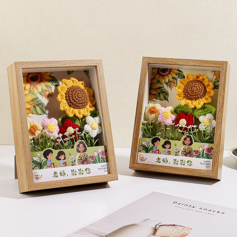 Teacher's Day Gift Sunflower Bouquet Photo Frame Kindergarten Gift for Female Teacher Practical Desktop Ornament Bouquet Souvenir