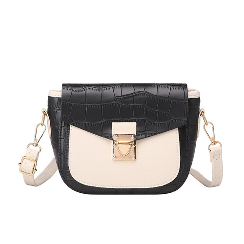  New Fashionable Color Matching Simple Personalized Mobile Phone Bag Lock Buckle Korean Single Shoulder Crossbody Saddle Bag 