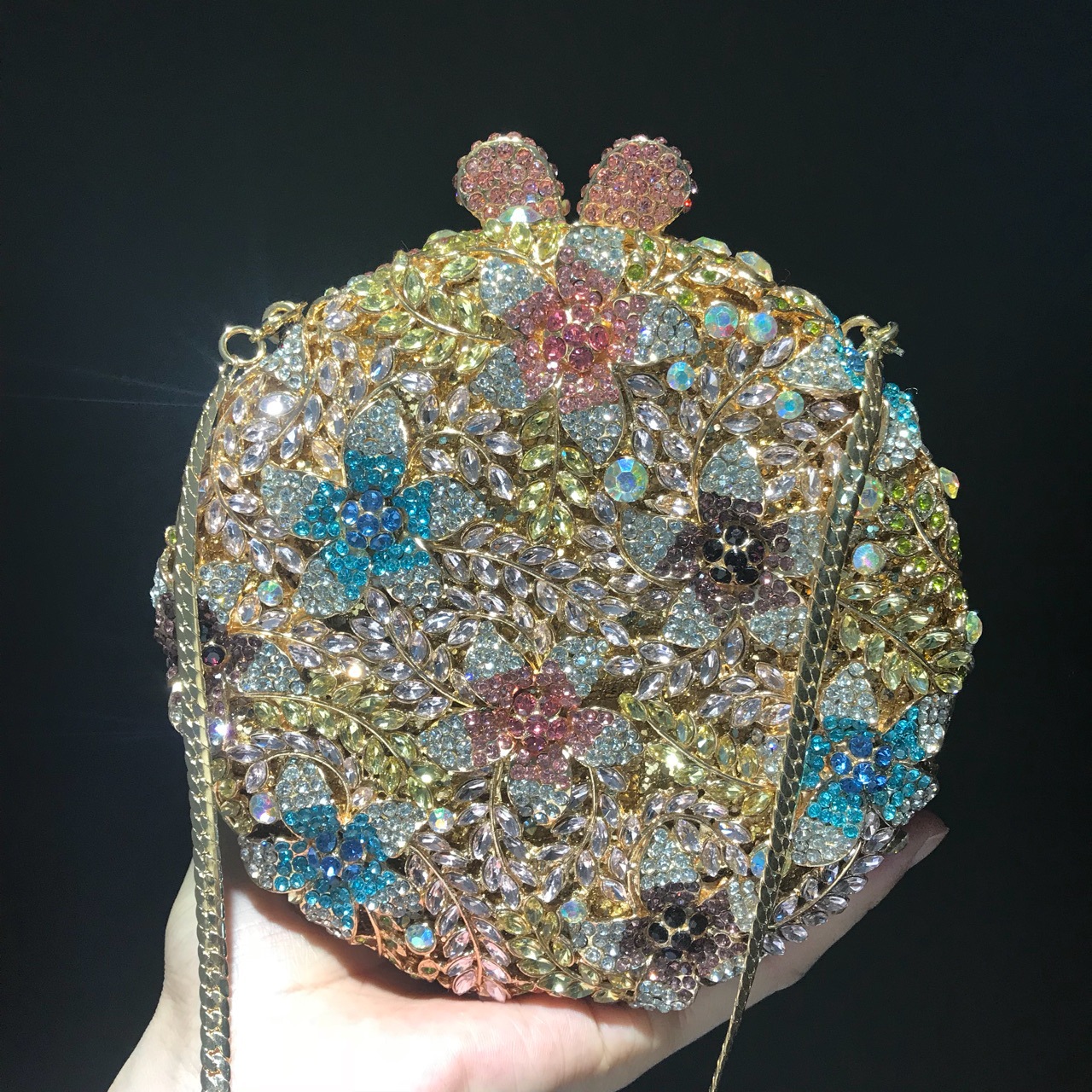 Túi clutch dạ tiệc đính đá hình tròn hoa lúa mạch phong cách Âu Mỹ — Tùy chỉnh cá nhân 1 chi tiết 1