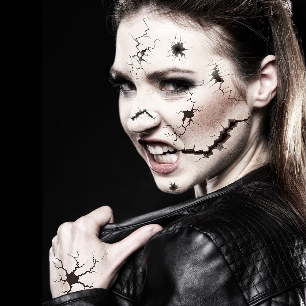 Tatuajes Faciales con Efecto Agrietado para Halloween de Papel de Transferencia de Agua, Impermeable