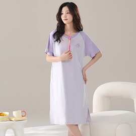 夏季新款爽棉拉架女短袖睡裙甜美休闲女家居服图片色拉架爽棉圆领