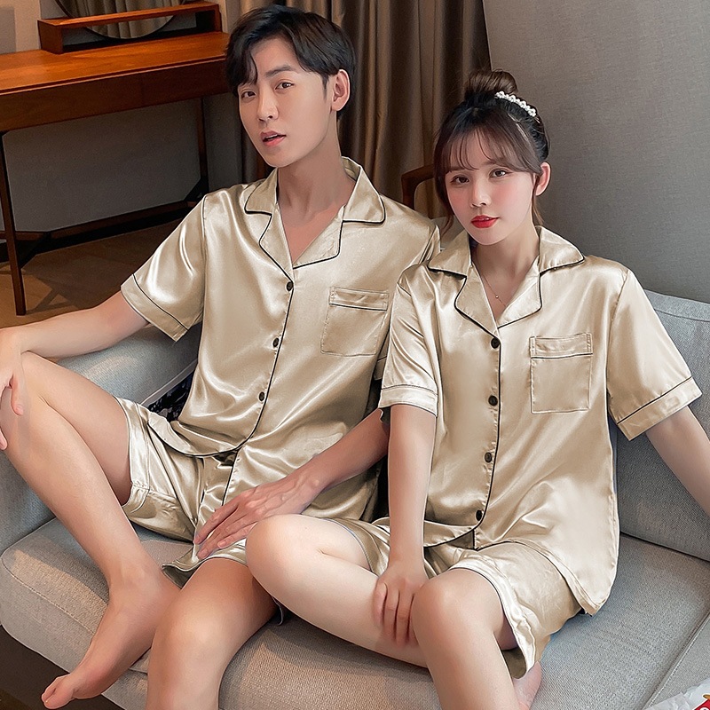 Pajamas de pareja de hielo de verano de mangas largas damas cardigan casuales sueltos primavera y otoño hombres de mediana edad ropa para el hogar grande
