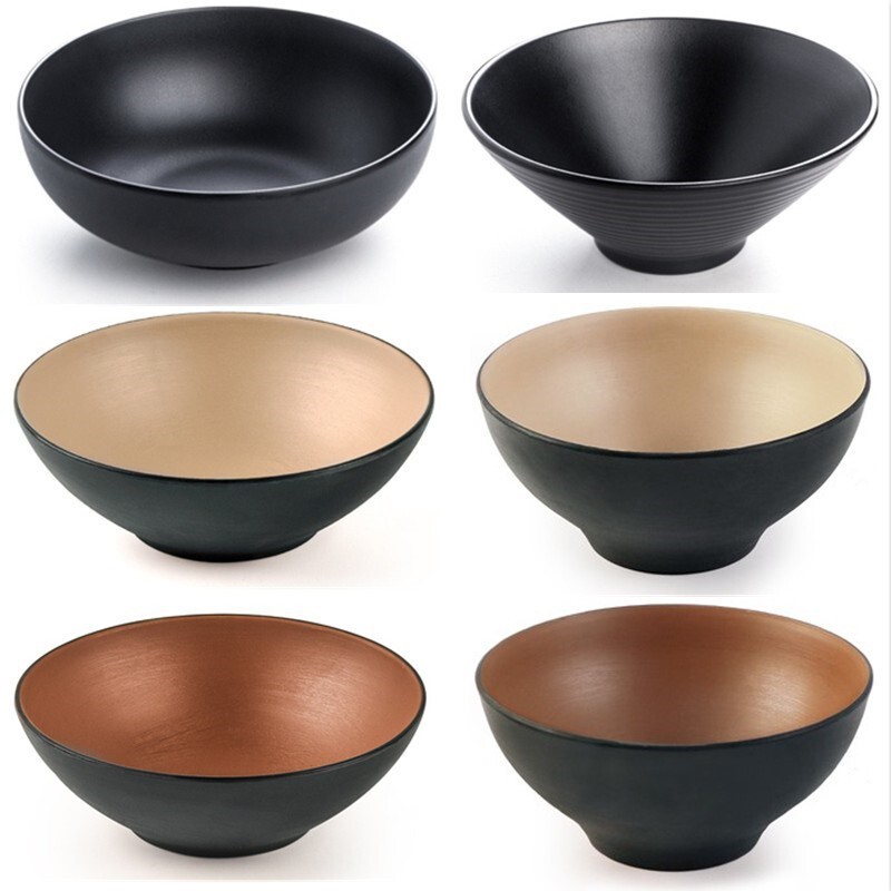 Black frosted melamine ramen bowl commercial rice noodle bowl plastic snail noodle bowl soup bowl Japanese noodle bowl special for noodle restaurant