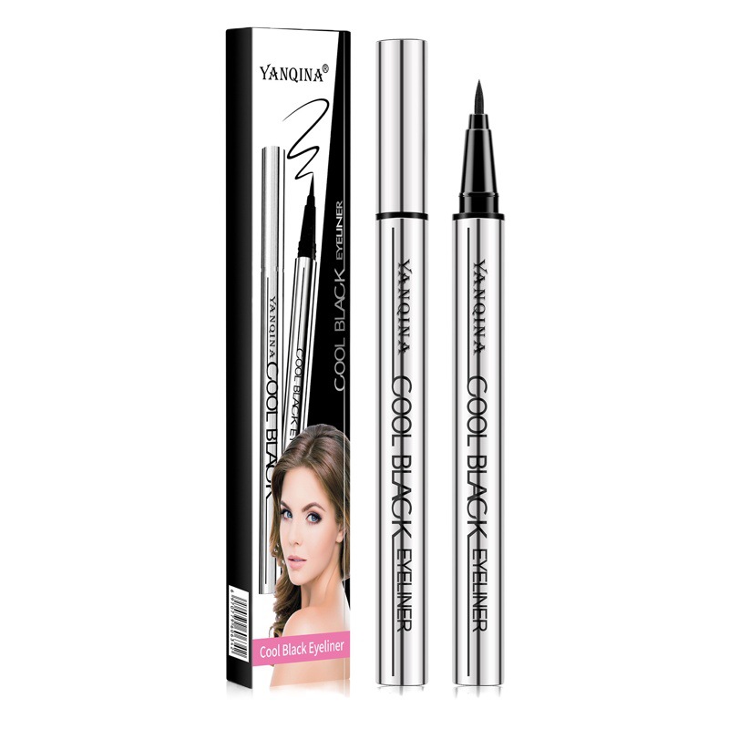 YANQINA black smooth silver tube eyeliner quick-drying waterproof sweat-proof non-smudging ultra-fine eyeliner pen makeup