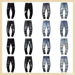 Cross-border wholesale purple American high street hole patch trend retro straight amiri Denim pants brand