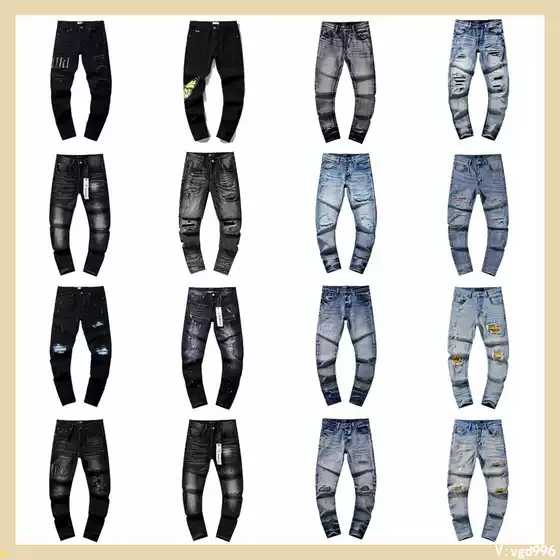 Cross-border wholesale purple American high street hole patch trend retro straight amiri Denim pants brand