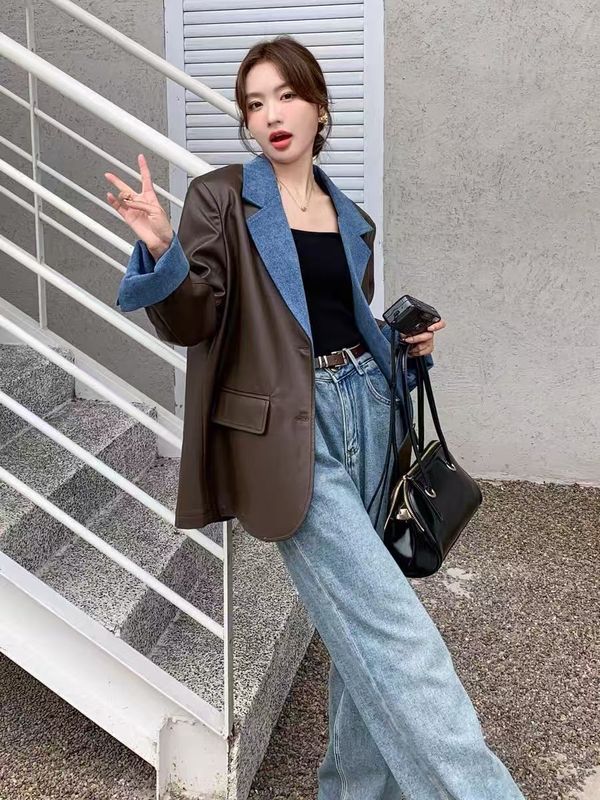 开春感又a又飒西装外套女2025新款时尚显瘦流行炸街棕色皮衣夹克|undefined
