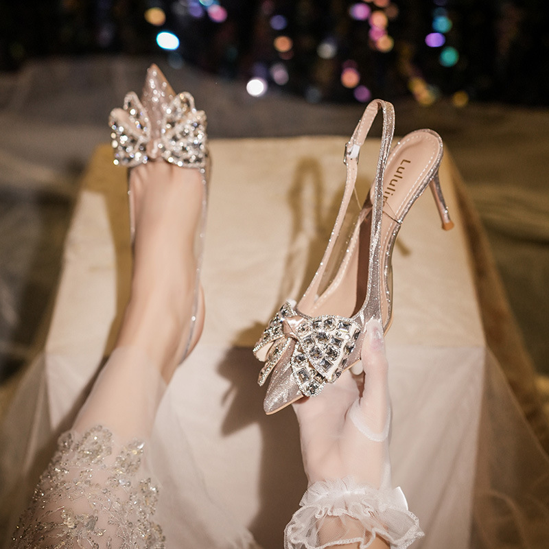 New Crystal Wedding Shoes Stiletto Heel Pointed Toe Autumn Bride Shoes Fashion European and American Rhinestone Bridesmaid High Heels Sandals New Crystal Wedding Shoes Stiletto Heel Pointed Toe Autumn Bride Shoes Fashion European and American Rhinestone Bridesmaid High Heels Sandals