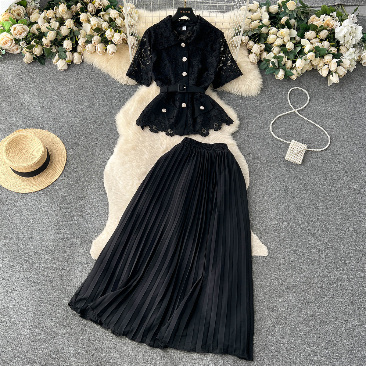 Damen Zweiteiliges Set Aus Kurzarmbluse Und Plisseerock Für Den Sommer_voghion.com