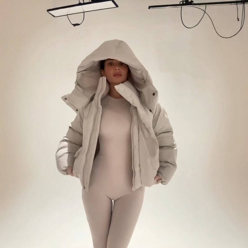 Kylie Same Style ~ KHY Removable Hooded Zipper Profile cotton-padded jacket Coat DROP002 Thickened Warm Bread Suit