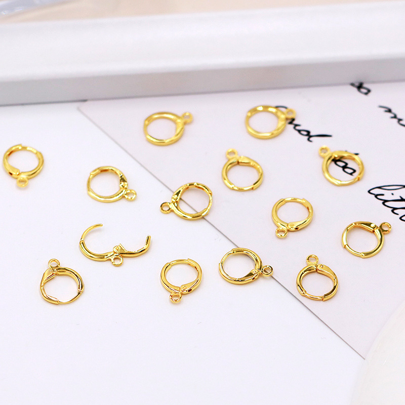 铜镀18K真金包金光面卡口圆环耳扣圆圈耳钉配件 手工diy饰品配件