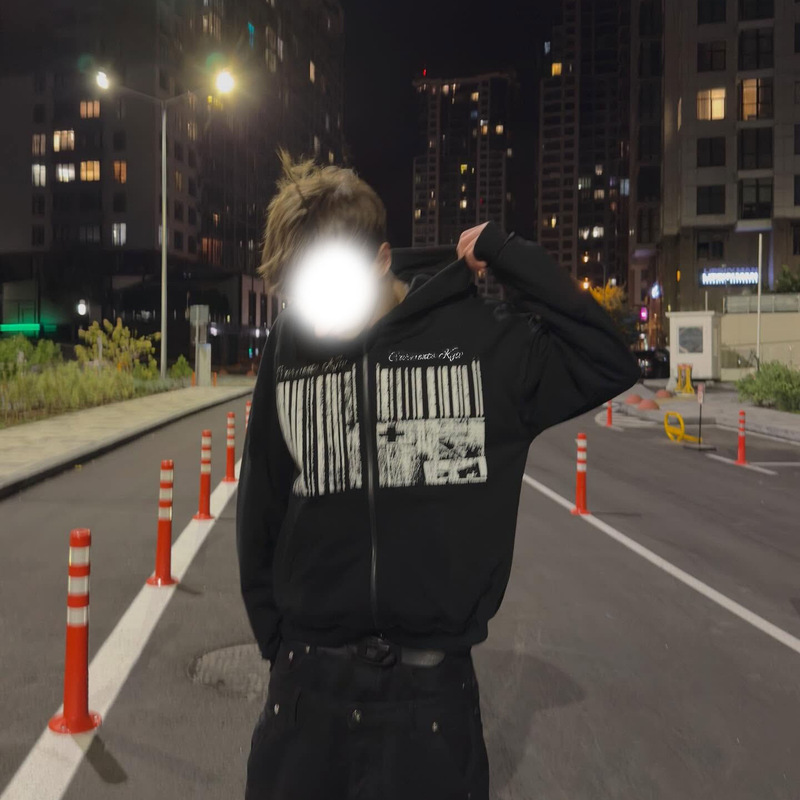 American Retro High Street Street European and American Ins Style Printed Design Crop Fashion Chic Dark Loose Sweatshirt