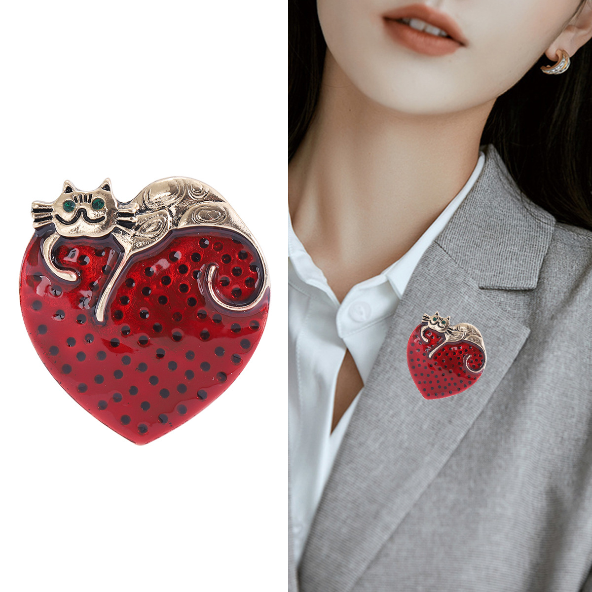 Brooches Classification Vintage Style Classic Style Pin Heart Shape Cat Alloy Women's Brooches
