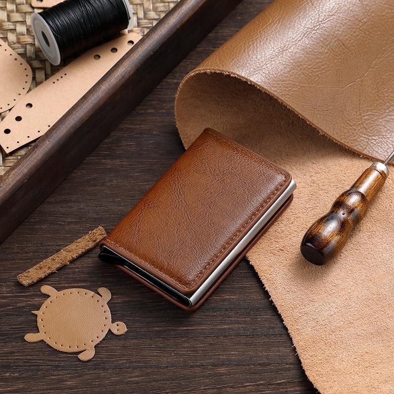 Anti-robo transfronterizo anti-magnético metal elástico bolsa de tarjetas de crédito caja de metal de aluminio para hombres bolsa de tarjetas de plata