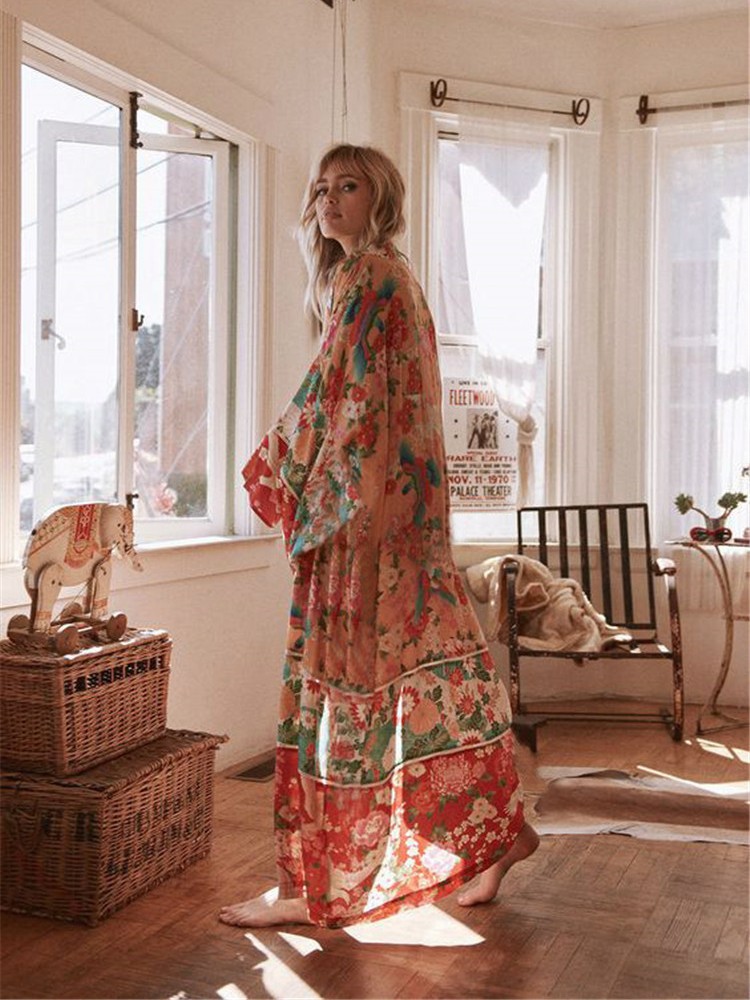 Blusa DE LA PLAYA gasa impresa vacaciones Playa Sol protección camisa bikini encubrimiento protector solar cardigan traje de baño femenino XF34