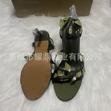 Сандалии Zara женские зелёные летние с ремешком, высокий каблук 10 см, французский стиль