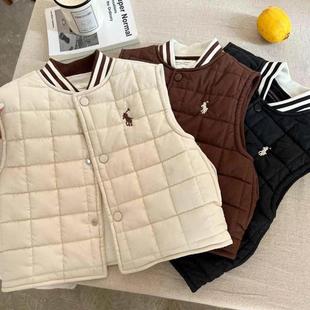 2024 Autumn and Winter Children's Cotton Vest Boy's Cotton-padded Children's Coat Trendy Brand Baby's Plaid Pest Women's Outer Wear