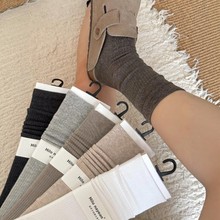春秋韩系ins纯色中筒袜女双罗口夏薄款百搭日常堆堆袜棉质小腿袜