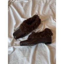 羊皮版~冬季时尚芭蕾风方头单鞋女内增高加绒保暖后拉链懒人棉鞋