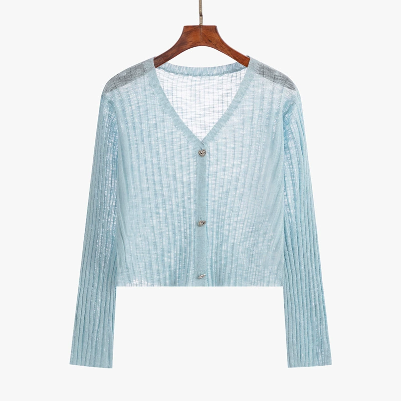 Cardigan, knitted thin summer jacket, plus size, V-neckline, fitted