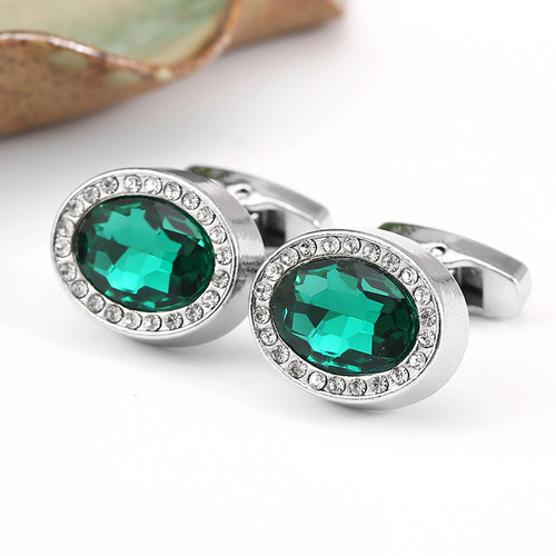 Unique oval-shaped men's fashion crystal cufflinks, French-style women's diamond-accented elegant cufflinks, gift