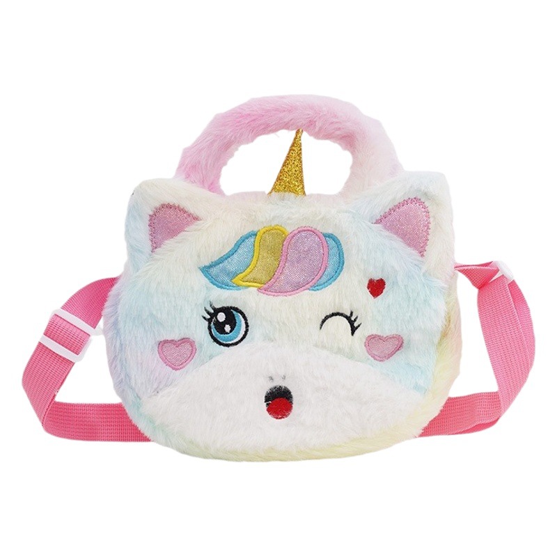 Cross-border children's cartoon cute princess unicorn plush shoulder Messenger phone bag kindergarten girl handbag