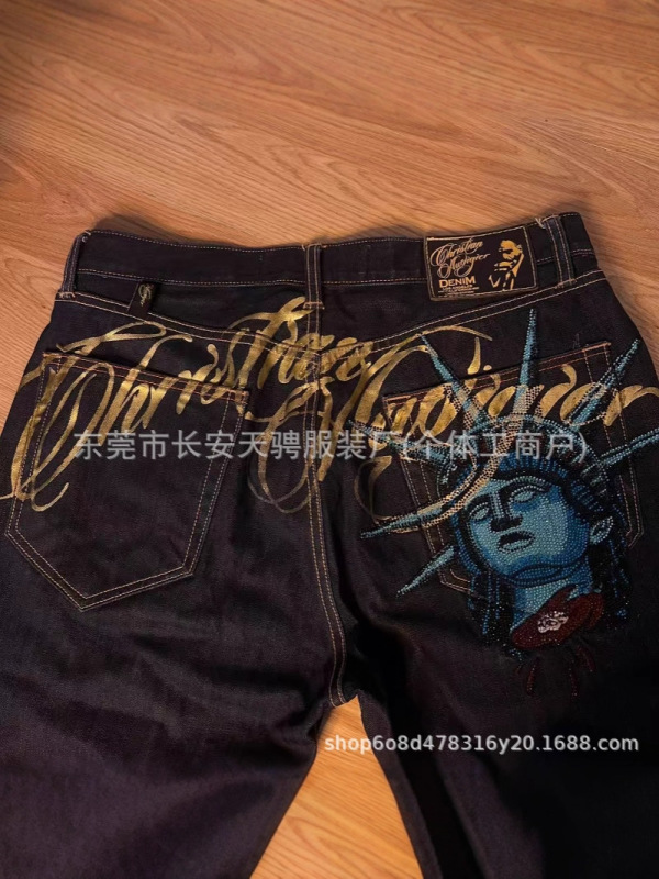 时尚潮流美式水洗个性印花直筒裤子时尚潮流高街运动休闲阔腿裤男|undefined