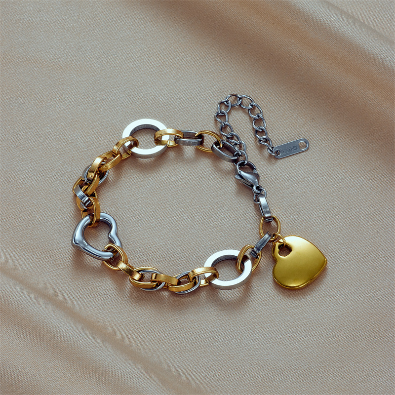 Bracelets Classification Titanium Steel Chain Material IG Style Simple Style Heart Shape Titanium Steel Belcher Chain Bracelets In Bulk