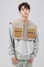 秋季工装卫衣男两件装小众设计感机能可拆卸马甲宽松外套摩登灰