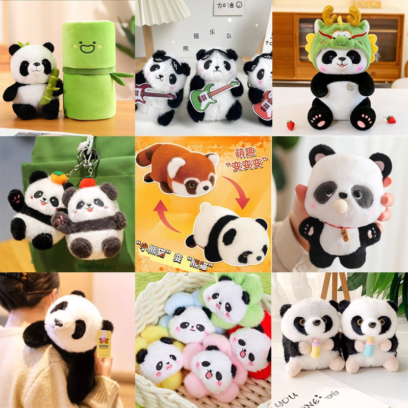 Lindo panda gigante muñeca peluche tesoro nacional panda muñeca colgante pequeña muñeca de trapo recuerdo de viaje