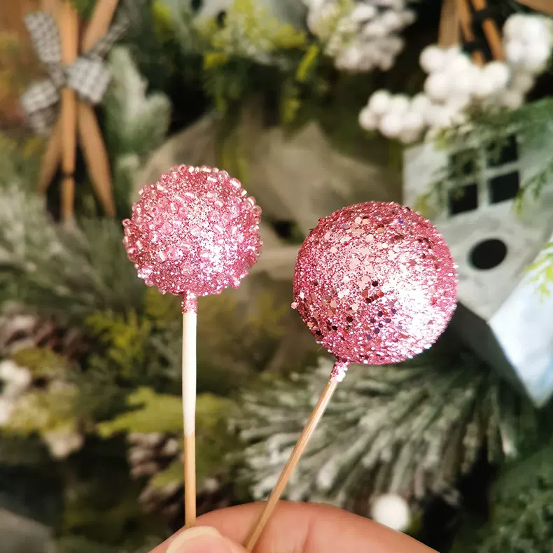 圣诞节装饰品配件 圣诞树挂件亮片雪球金色葱粉圆球插件