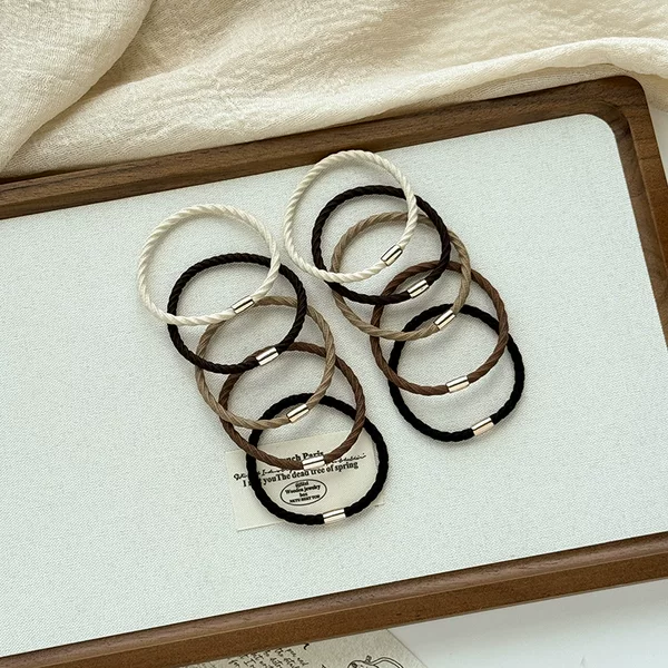 Threaded thin gold tube hair tie, high elasticity, does not damage hair, solid color thin elastic band, simple and basic ponytail hair tie for commuting