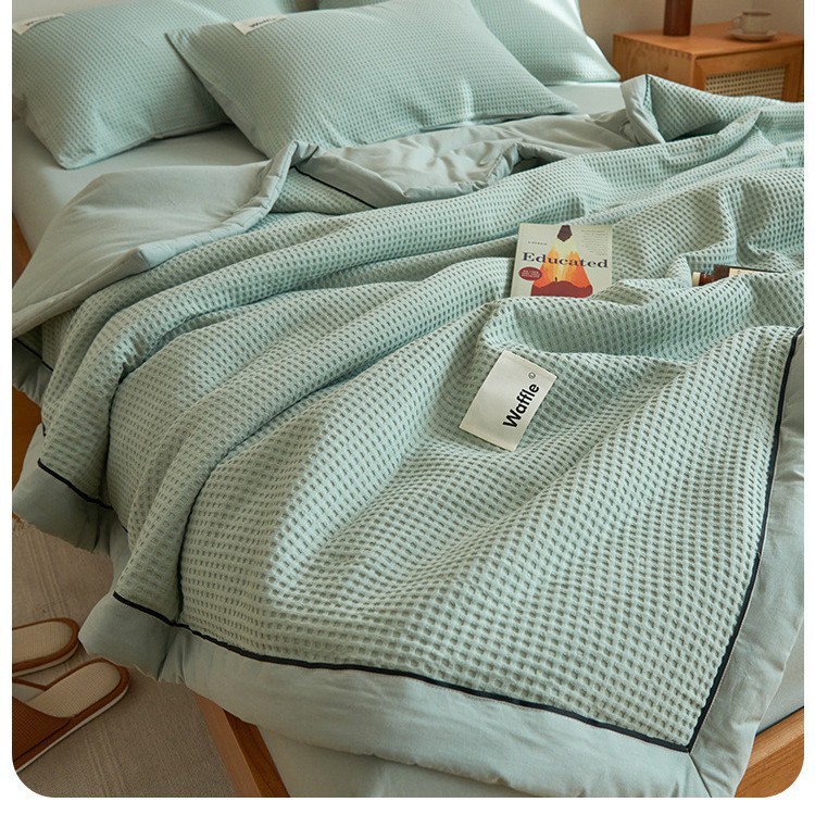 Colcha fresca de verano waffle de algodón puro de verano, juego de cuatro piezas de algodón individual y doble, ropa de aire acondicionado lavable a máquina