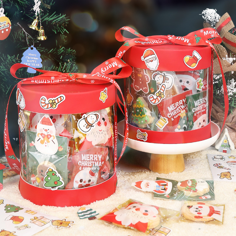 圣诞节网红抱抱桶手提包装盒礼品包装盒节日圣诞零食空盒子红色