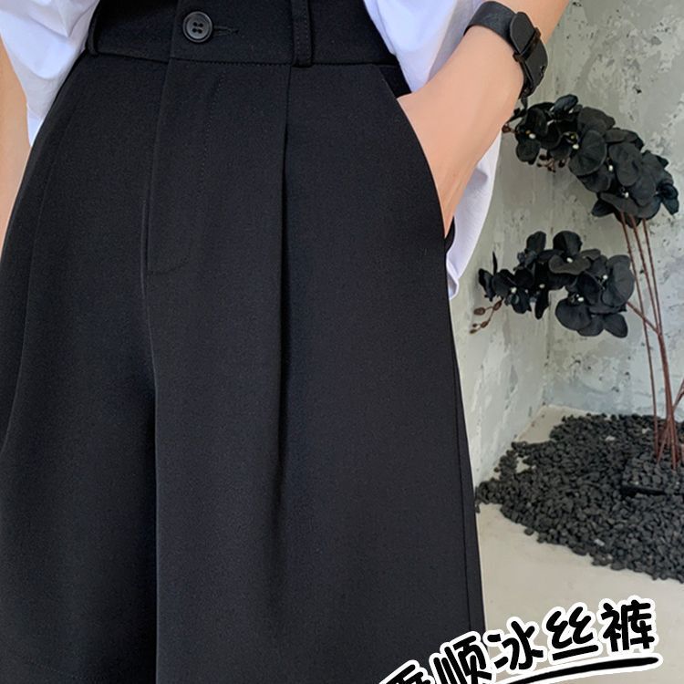 Black Suit Shorts Women's Summer High Waist Slimming Loose Casual Small Ice Silk Large Size A- 5 Medium Pants