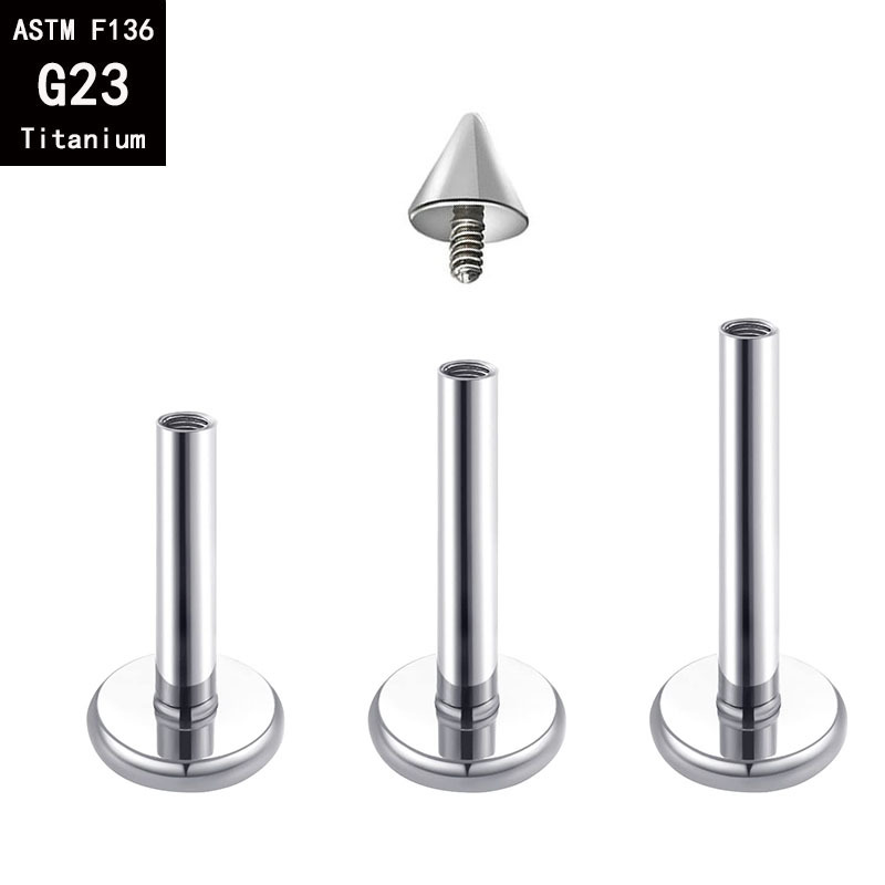 1.2mm G23 Titanium Internally Threaded Cone Flat Rod Devil Nail Ear Bone Lip Piercing Jewelry detail image 5
