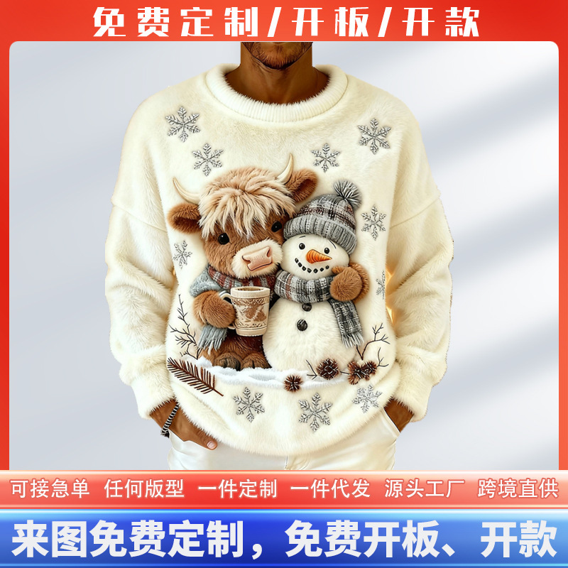 Flannel 230g Plush Crew Neck Sweatshirt with European and American Christmas-Themed 3D Patterns, Customizable in Any Style Flannel 230g Plush Crew Neck Sweatshirt with European and American Christmas-Themed 3D Patterns, Customizable in Any Style