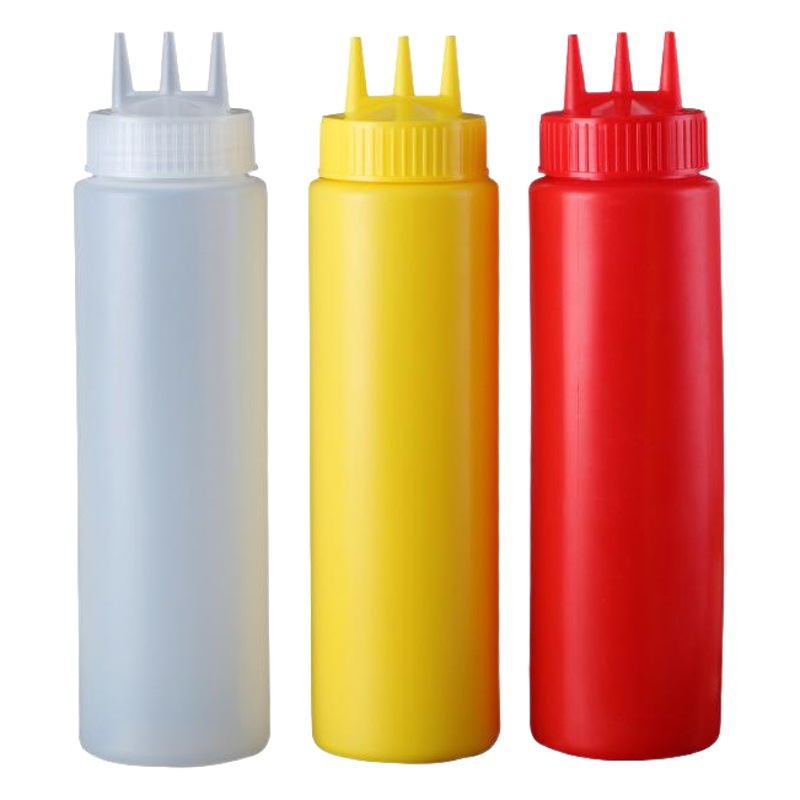 Botella de salsa gruesa de plástico de alta calidad de tres agujeros 12-32A ensalada de salsa de tomate botella de ensalada squeeze pot entrega de una pieza