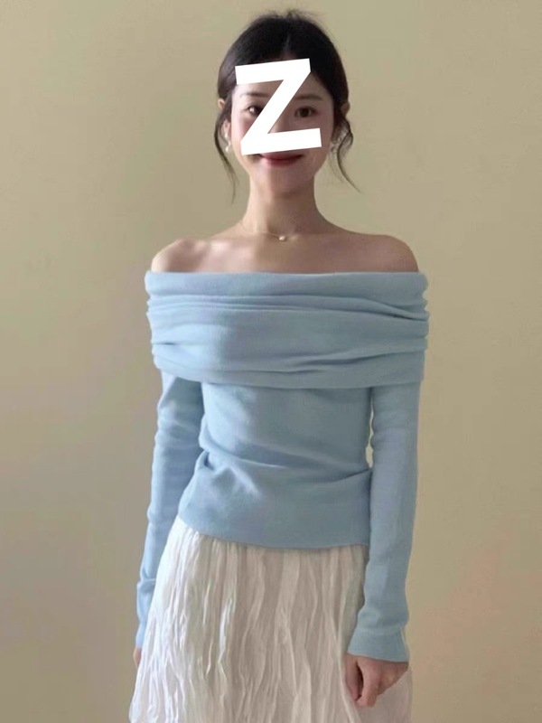 纯欲风甜美chic韩系针织衫女秋冬2025新款气质修身露肩百搭短上衣|undefined