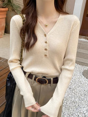 小香风内搭打底衫2025新款女春秋高级感韩系穿搭漂亮v领针织毛衣
