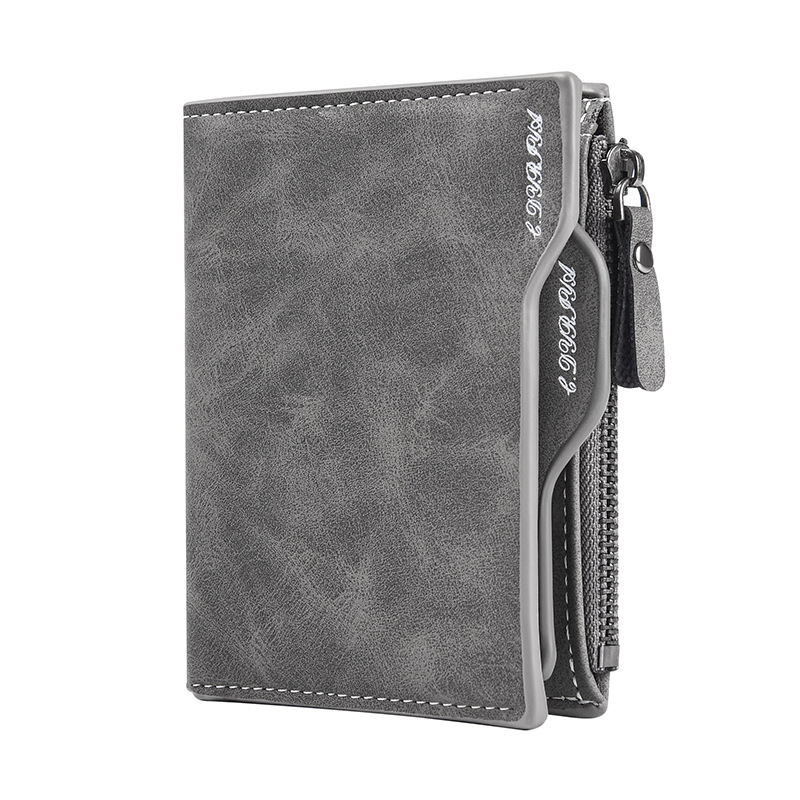 Cartera de hombre corta multi-tarjeta función delgada cartera de cuero suave retro esmerilado cremallera bolsa de cambio bolso de tarjeta de licencia de conducir