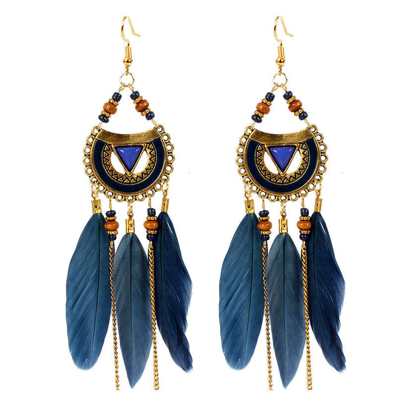 1 Pair Bohemian Leaf Water Droplets Tassel Enamel Beaded Alloy Feather Drop Earrings display picture 5