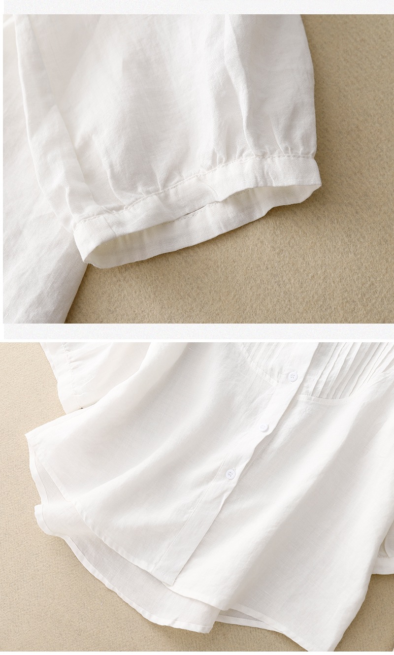 Temperament Commuter, Commute style Style Retro Artistic Loose Cotton Linen Shirt French Piano Pleat New Summer Style Women's Basic Shirt Pure Color Commute Fashion